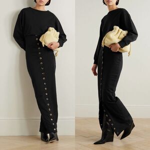 NWT AWAKE Mode Button Front Cutout Organic Cotton-Jersey Maxi Dress Black Small